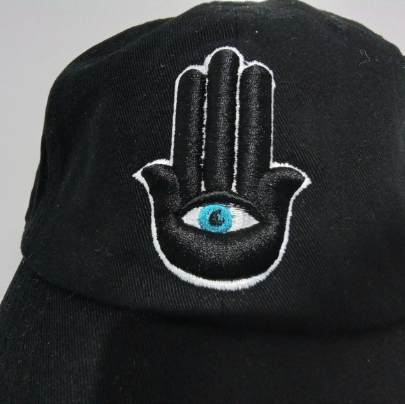Spiritual Hamsa Hand 3rd Eye Symbol 3D Embroidered Baseball Cap Hat Black - Picture 3 of 5
